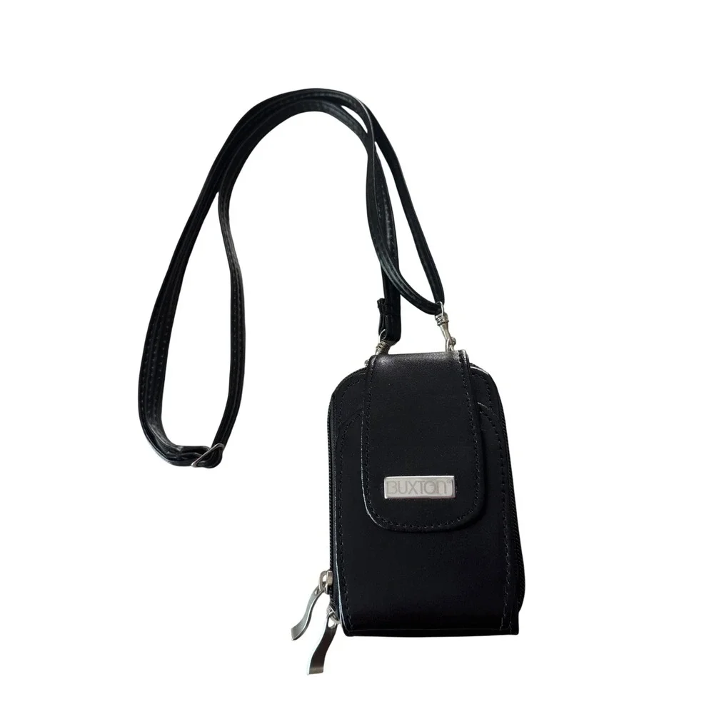 Buxton Black Leather Organizer Crossbody Wallet Purse Accordion Compartments